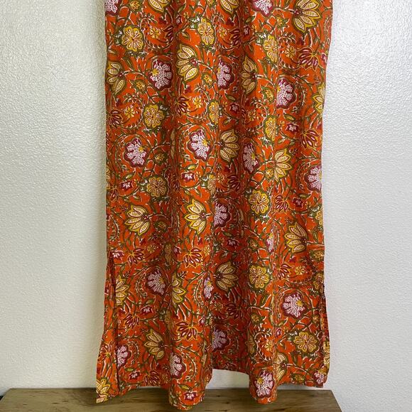 dRa Los Angeles Floral Dress Womens Small Orange 3/4 Sleeve Button Boho Cotton - Picture 8 of 11